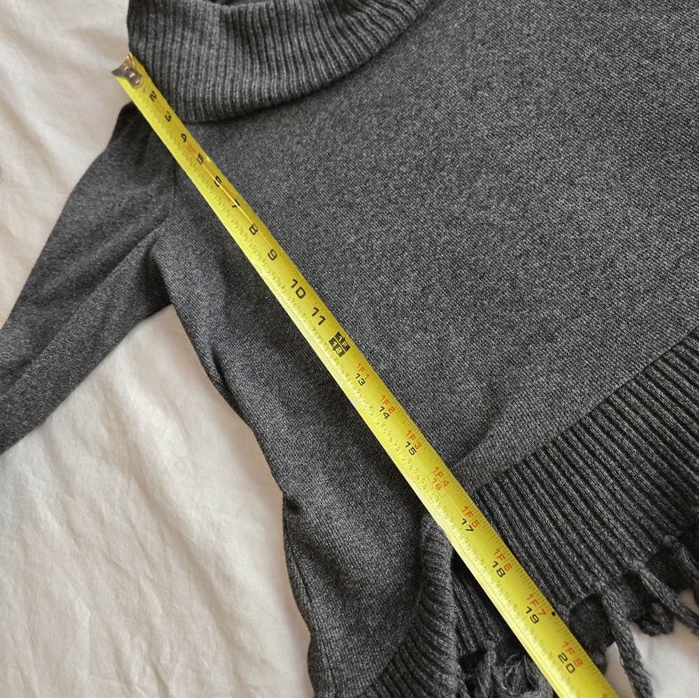 Rafaella sz L Petite grey cowl neck fringe tassel hem cotton blend sweater - Picture 7 of 9